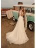 Deep V Neck Ivory Lace Tulle Wedding Dress